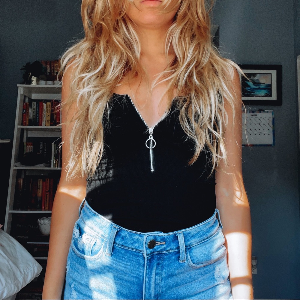 Black Bodysuit with Silver Ring Zipper